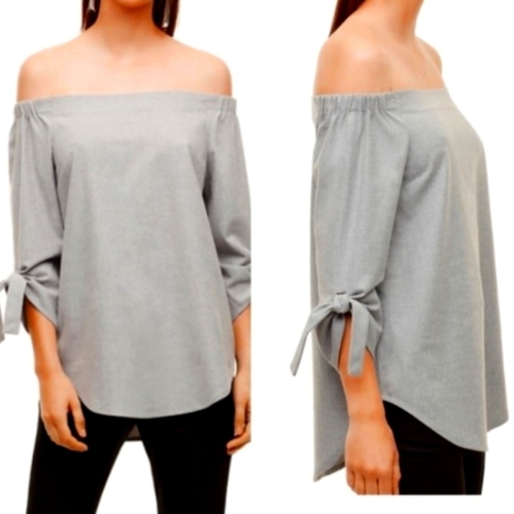 BABATON Malik Off the Shoulder Grey Sleeve Tie Top